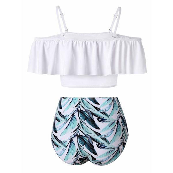 Hög midja volang bikini set, magkontroll baddräkter M