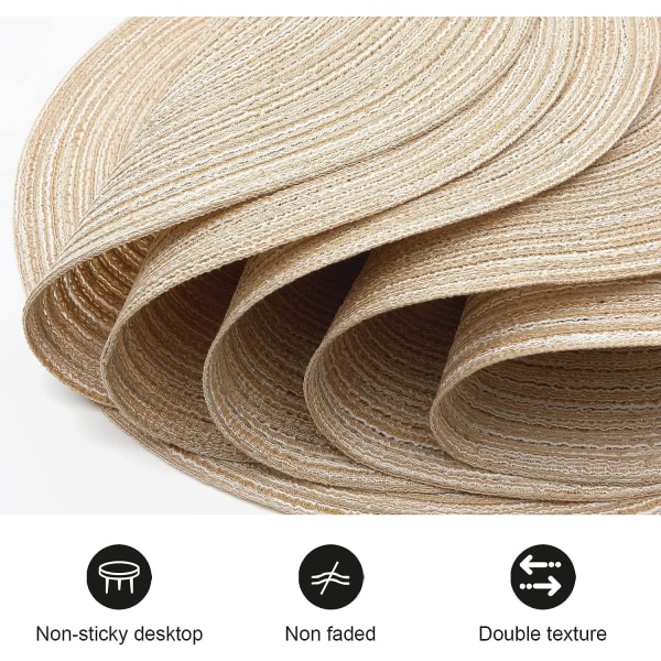 (Beige, Set om 6) 38 cm vävda runda placemats värmeisolerade halkfria flätade bomulls middagsbordsmatta