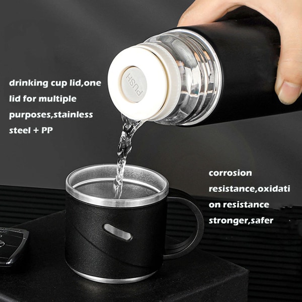 Isolerad vattenflaska Resekopp i rostfritt stål Vakuumflaska Kaffeekopp Varm och kall dricksvattenflaska 480ml (Svart)