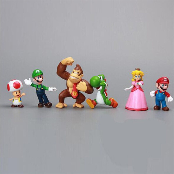 6-delad set av Super Mario karaktär serie present docka modell prydnader