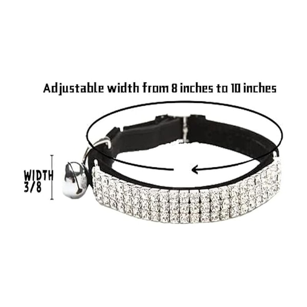 Mjukt sammetshalsband justerbart för katter med strass och bjällror