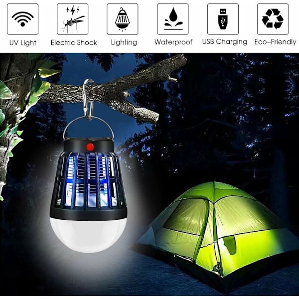 Mygglampa, bärbar vattentät insektsfälla, 2-i-1 UV-solcell och USB-laddningsbar campingmygglampa för inomhus- och utomhusbruk