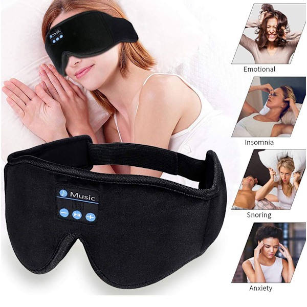 Bluetooth Søvnmaske - 200% Lysblokering, 3D Dyb Øjenmaske med Bluetooth 5.4 Hovedtelefoner, 15 timers Afspilning, Perfekt til Rejser, Lure og Skifteholdsarbejde