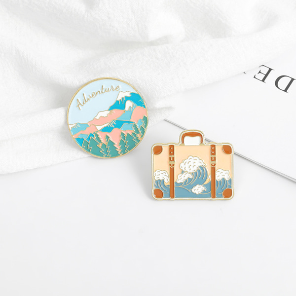 2 x Enamel Pins (Mountain and Waves) Badge brooch Pins Metal Badge Pins Fashion Accessories Women Youth Fit Clothing Bag Jacket DIY Crafts