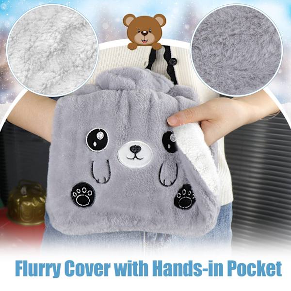 Varmtvannsflaske med lokk, varmtvannsflaske med komfortabelt fluffy lokk, varmtvannsflaske med håndveske, håndvarmer termosflaske for kvinner menn ki