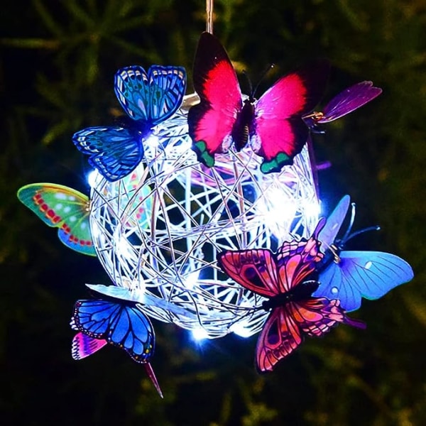 Hängande sollampa Butterfly Solar Garden Lights med färgglada Bu