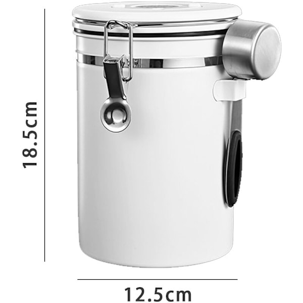 Ekstra brede kaffebeholdere til kaffe og malet kaffe, hermetisk rustfrit stål, drænventil og kaffe (hvid, 1800 ml)