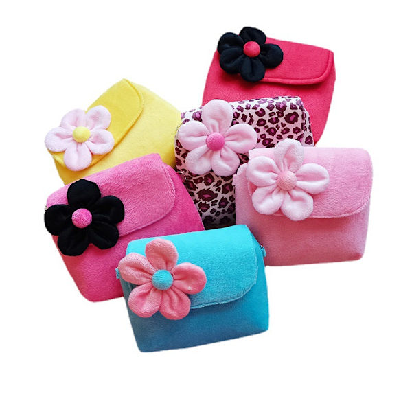 Plushblommiga Handväska för Lilla Flickan$Barn Axelväska Toddler Plush Väska Rund Plånbok Kid Crossbody Prinsessa Handväskor Flickans Present
