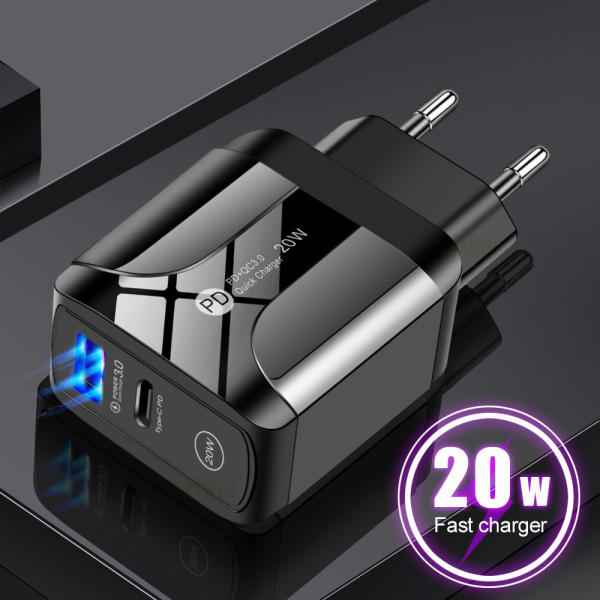 PD20W nopea latauslaturi 5V3A eurooppalainen latauspää type-c QC3.0 nopea lataussovitin