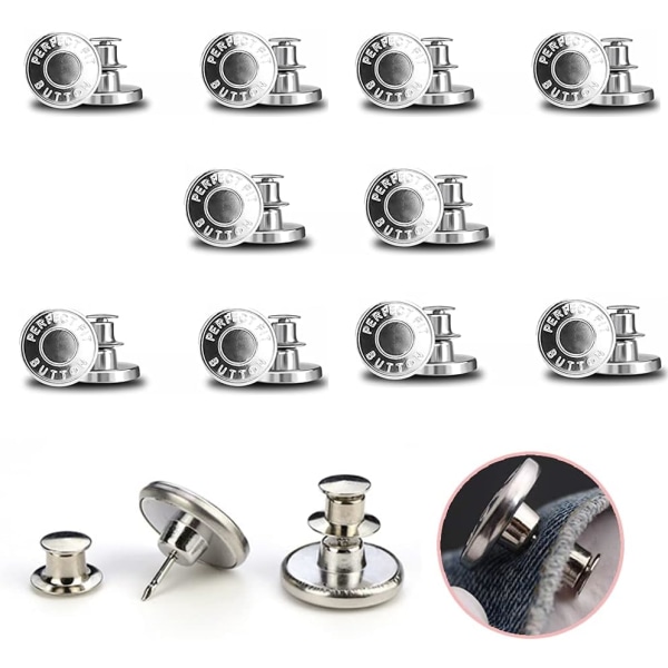 10 stk. Jeans-knapp, 17mm avtakbar metall DIY-knapp, justerbar, montert, jeans-trykknapp for reparasjon av bukser, frakk, jakker