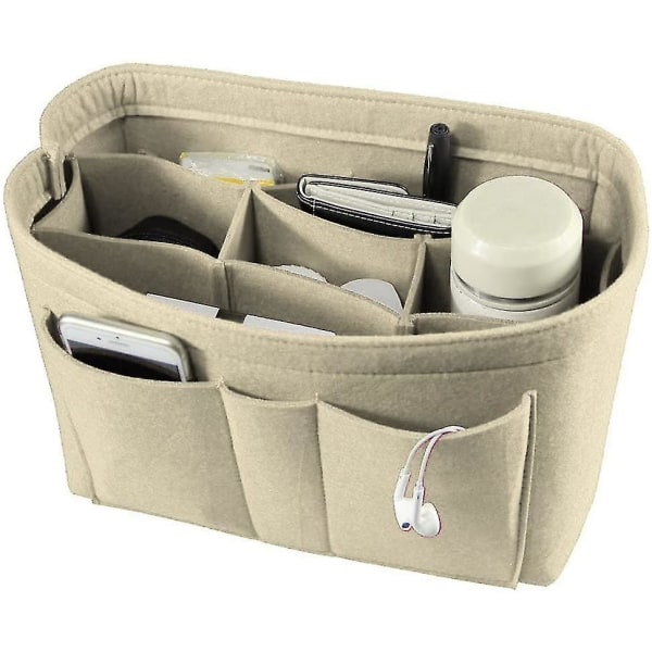 Filthåndveske Organizer Kvinner Interiør Organizer Håndveske Oppbevaringspose Reise Kosmetikkoppbevaring (beige, S)