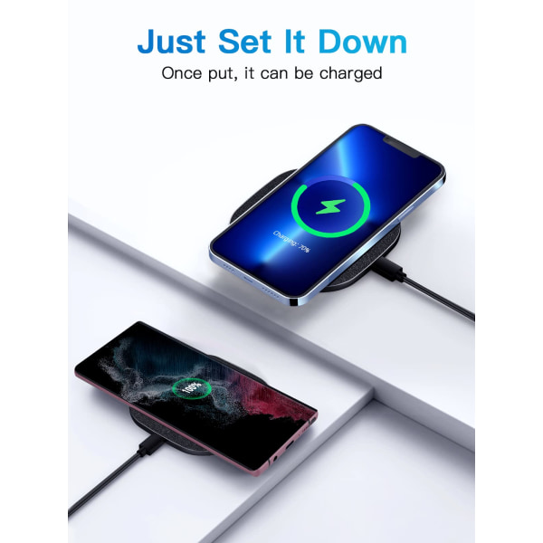 Trådløs lader for mobiltelefon - Lær, tynn, bærbar, hurtiglading, firkantet - For iPhone, Samsung, Huawei og andre Qi-telefoner