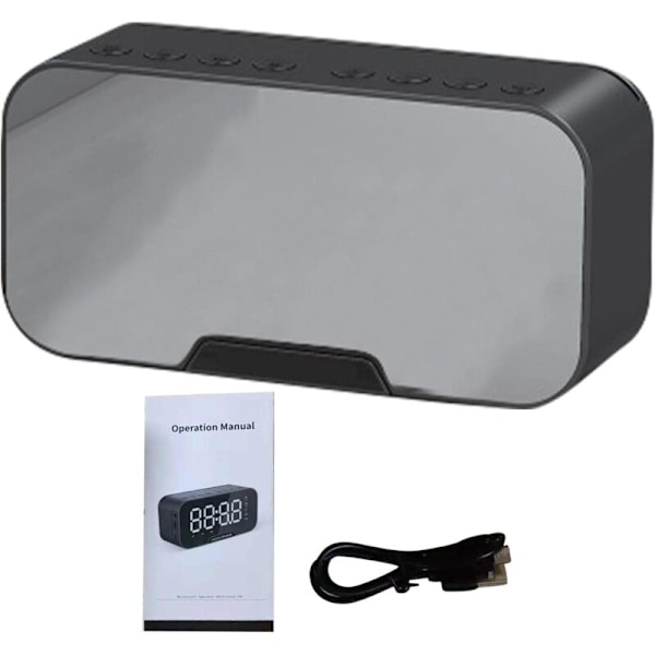 Digital FM Vækkeur Radio med USB Opladningsport, LED Display, Sleep Timer, Bærbart Spejl, Trådløs Bluetooth Højttaler, Vækkeur til Soveværelse, O