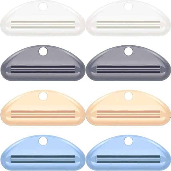 8 st Tandkrämsslangklämmor för badrum (gul, grå, blå, vit)