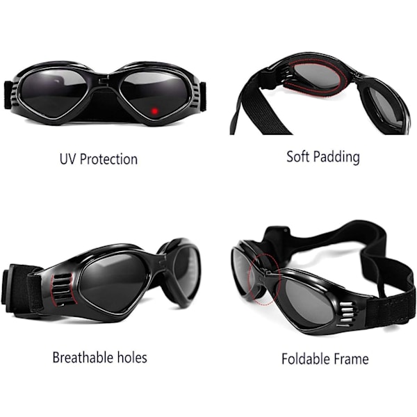Hunde Goggles, Solbriller til kæledyr, Sammenfoldelige Hunde Goggles UV Beskyttelse Solbriller (Sort)