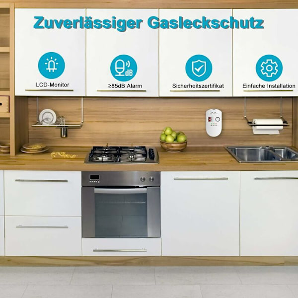 Gasdetektor 85 db bygas naturgas LPG PROPANE GPL GAS ALARMER ENCHABLE Gasalarm med blinkende lysalarm og digitalt display til huset, th