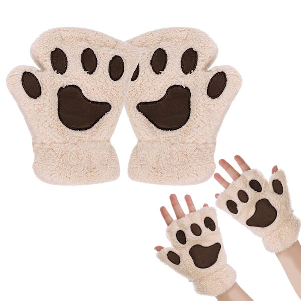 Mjuka fingerlösa vantar med kattklor, söta halvfingerhandskar, varma vinterhandskar, katt cosplay-handskar för kvinnor, damer och tonåringar