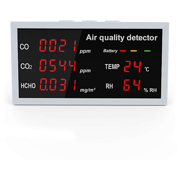 5-in-1 monitoimidetektori CO CO CO2 HCHO LED-näytöllä Lämpötilan ja kosteuden seuranta Ilmanlaadun tunnistus Korkea pr