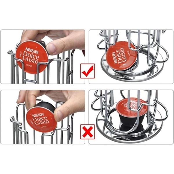 Silver kaffekapslar stöd, Distributör Kapslar för 24 Dolce Gusto kapslar, Förvaringsstöd, 360 graders Räckvidd Kapslar