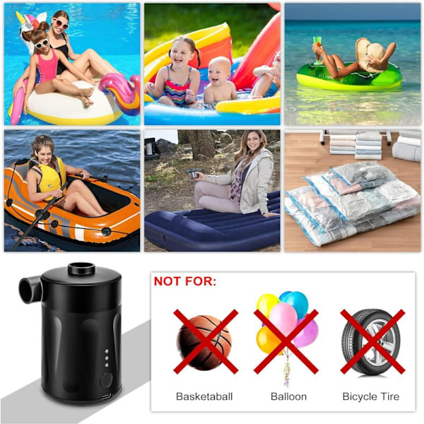 2 i 1 Elektrisk Pumpe Oppblåser og Tømmer Bærbar Trådløs USB Oppladbar, Mini Luftpumpe med 5 Dyser for Madrass, Campingpute, Båt, Svømming