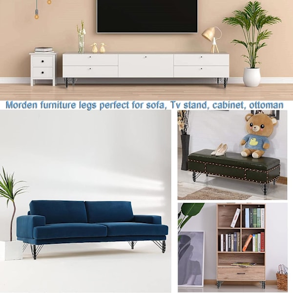 Sats med 4 metallmöbelben 15CM triangulär topplatta fötter, kraftiga DIY-ersättningsmöbelben, stödben för soffa, säng, stol, skåp,