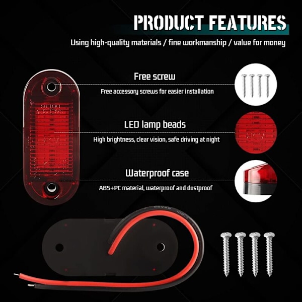 10 stk. røde trailer positionslys 12-30V LED Sidepositionslys Baklys Baglygter til bil lastbil trailer campingvogn
