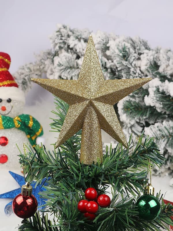 Juletræ Glitter Stjerner Trætop 8 Tommer Julepynt til Jul - Guld+Rød+Pink