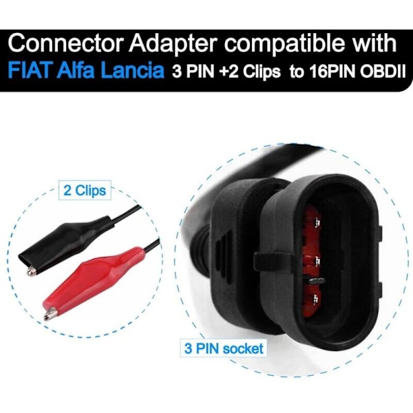 Diagnostikkabel, 3-pin till 16-pin OBD2 Adapterkontakt Diagnostikkabel, Inbyggd Diagnostikkontakt, OBD2 Adapter Förlängningskabel, för Scanner Ca