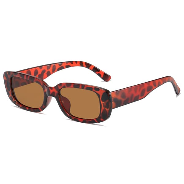 Leopard Frame Tea-Long Keeper Rectangular Sunglasses UV385 Protection Retro Driving Glasses for Women