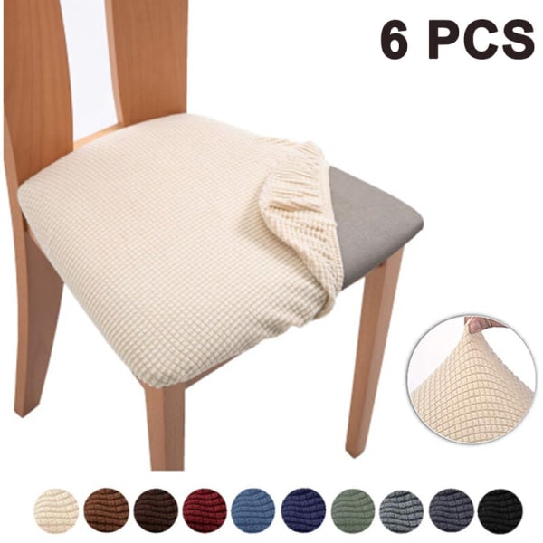 6 stk stretch Jacquard stol sædebetræk, aftageligt vaskbart støvtæt spisestue stol sæde pudebetræk