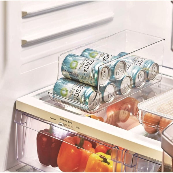 Förvaringslåda för mat, kylskåp, läskburksförvaring, transparent, 2-pack