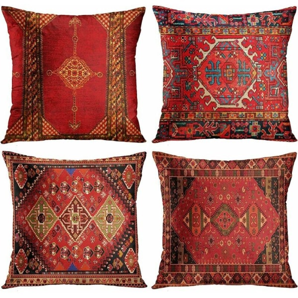 4-delad vintage röd blommig turkisk persisk matta linnekuddfodral hem slängkudde kuddfodral geometrisk persisk kilim heminredning 4 p