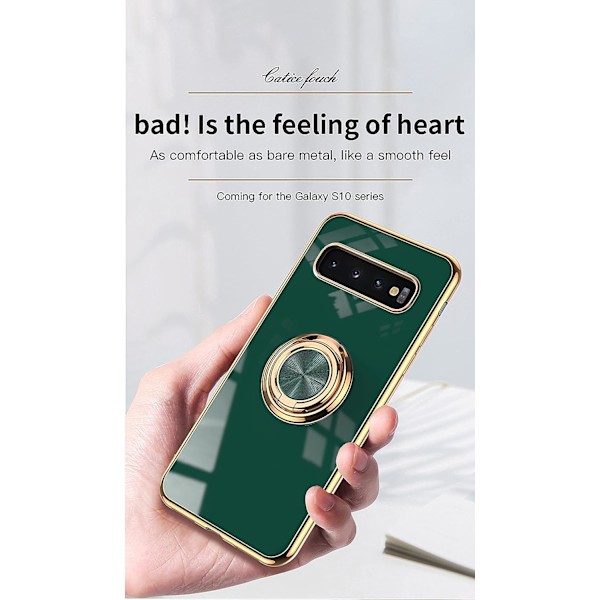 Fodral för Samsung Galaxy S10 (Grön), Snyggt fodral i silikon TPU, tunt, mjukt, färgglatt, stötsäkert fodral med ring, magnetiskt stativ för Samsu