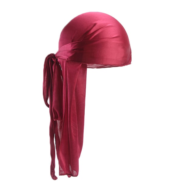 Muodi Silk Durag Elastinen Turbaani Huivi Bandana Chemo Cap Esikiinnitetty Pääpanta Miehet（Punainen）