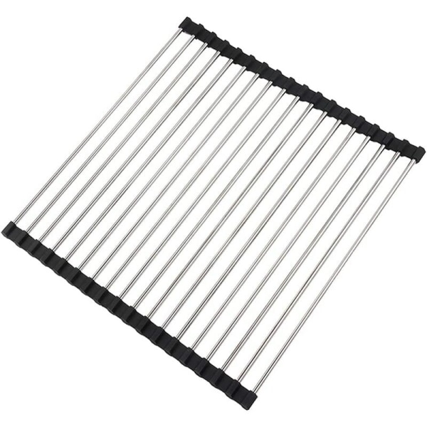 Kjøkkenoppvaskstativ, sammenleggbart oppvaskstativ, rustfritt stål kjøkkenoppvaskstativ, benkeplateoppvaskstativ for vask, oppvaskstativmatte, 43 x 35 cm