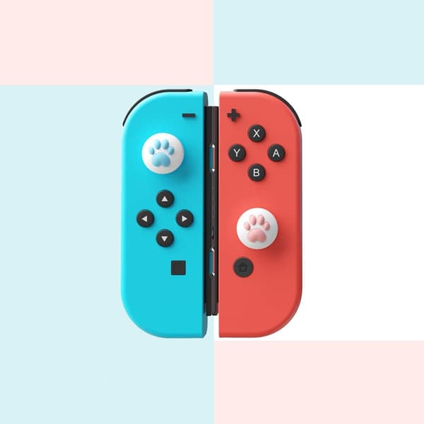 4 stk (rosa med blå) - smarte tommelgrephetter for Nintendo
