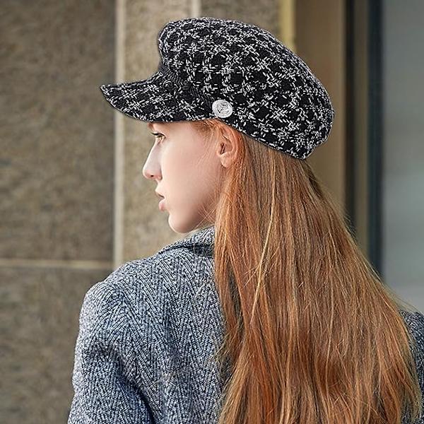 (M, 56-58cm), Sort, 1 stk. Baret Cap Dame Mode Casual Huer Retro Stilful Visor Hat Vinter Cap til Dame