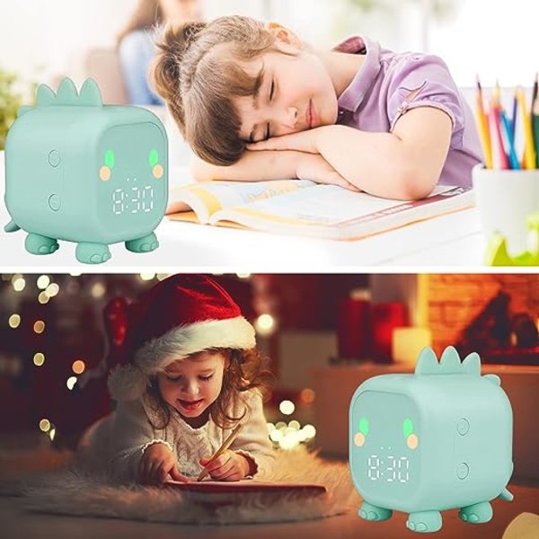 (Grön) Väckarklocka Barn Flickor Pojkar LED Digital Växarklocka, Dinosaurie Digital Växarklocka, Justerbar Volym Timer, Snooze Nattljus USB Laddningsbar