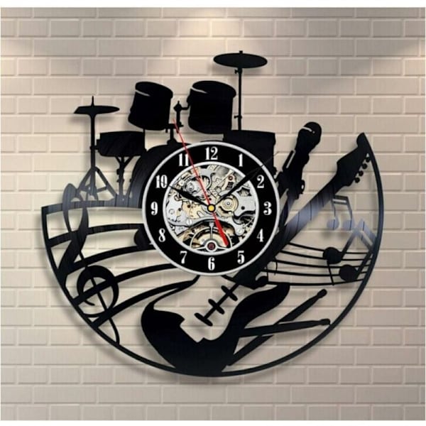 Musikgitarr Vinyl Record Väggklocka Modern Design Kreativ Väggkonst Vardagsrum Sovrum Dekoration Klocka med 12 Tums LED