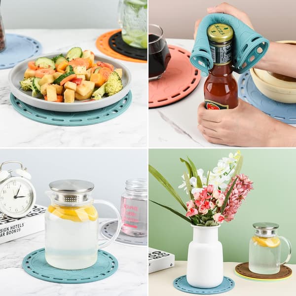 Rose-Set med 3 store runde silikonunderlag og grytekluter