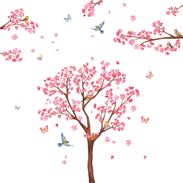 Store kirsebærblomstre veggdekorer Rosa blomst Tree Branch Wal