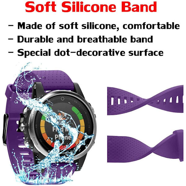 Rem for Garmin Garmin Fenix7S/fenix 6S pro Silikonur (lilla elektroplettering sort spænde)