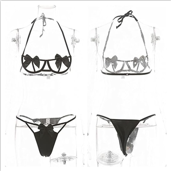 Kvinnors söta rosett slips och underkläder set (svart), sexig docka underkläder set justerbar spets upp Teddy underkläder stygga pyjamas jul Val