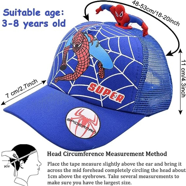 2 barns Spider Man baseballkeps (röd och blå), Spider Man tunn sommarbaseballkeps, baseballkeps sommar solhatt med kardborreband