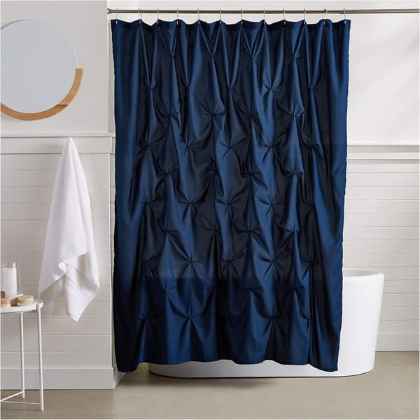 Marineblå - 183x183cm - Vaffelvævet bruseforhæng, polyester