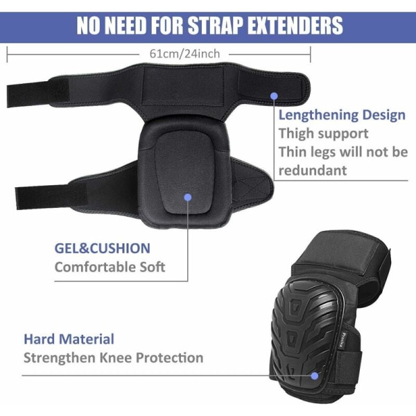 Ammattimaiset polvisuojat, raskaat polvisuojat vaahtomuovitäytteellä, mukavalla geelipehmusteella ja säädettävillä hihnoilla työskentelyyn, puutarhanhoitoon ja rakentamiseen (