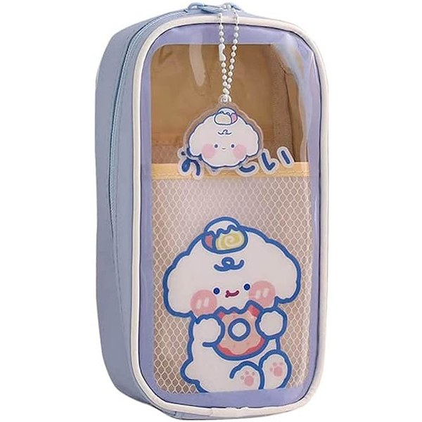 (Lilla) Stor Kapacitet Bærbar Kawaii Vedhæng Transparent Blyantsæske til Piger Drenge Vandtæt Skole Blyantsæske