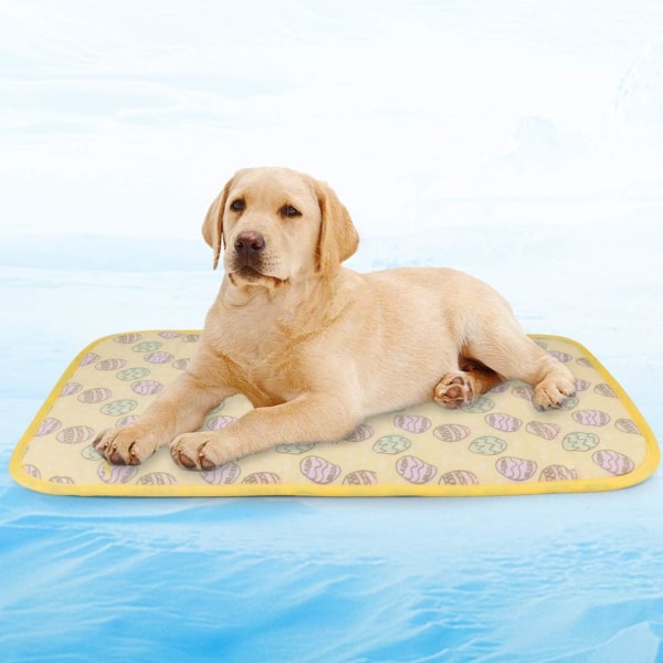 Yellow-Pet Cooling Sleeping Mat,Dog Cushion Cat Cushion Cold Bed Blanket Ice Silk Mat Heat Dissipation Cushion50*70cm