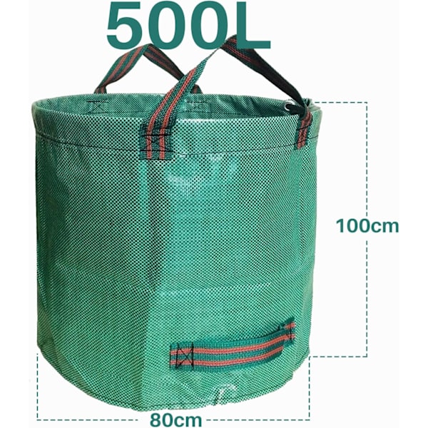 Hage avfallssekker 500L x 2 Heavy Duty hagesekker, gjenbrukbare hagesekker med håndtak, ideell for å samle hageavfall, planteavfall gress og blader