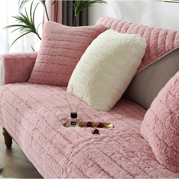 Sofabetræk Moderne enkel plys sofapude, varm og tyk altomfattende universal sofabetræk, tatami karnappude (Pink, pude 45*45 (inkl.